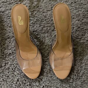 Larroude Clear and Tan Heels